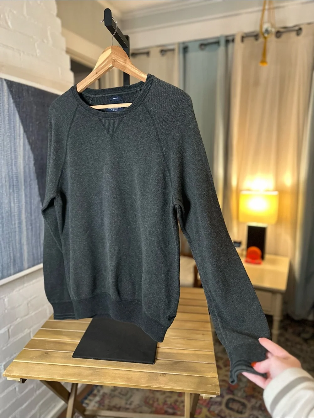 American Eagle Grey Sweater with Ribbed Arms and Hem